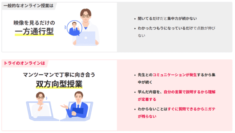 トライのオンライン個別指導塾ではオーダーメイドカリキュラムと完全マンツーマン授業で効率的に苦手克服ができる