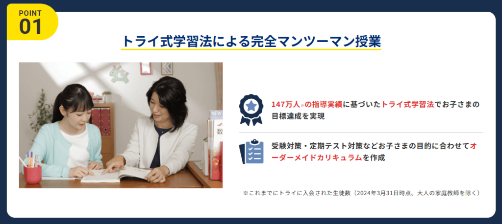 家庭教師のトライでは算数障害の特性に合わせた完全マンツーマン授業で楽しく勉強に取り組める