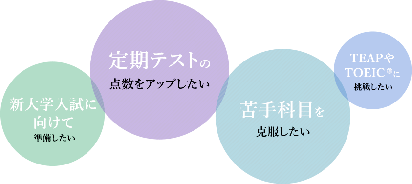 新大学入試に向けて準備したい 定期テストの点数をアップしたい 苦手科目を克服したい TEAPやTOEIC®に挑戦したい