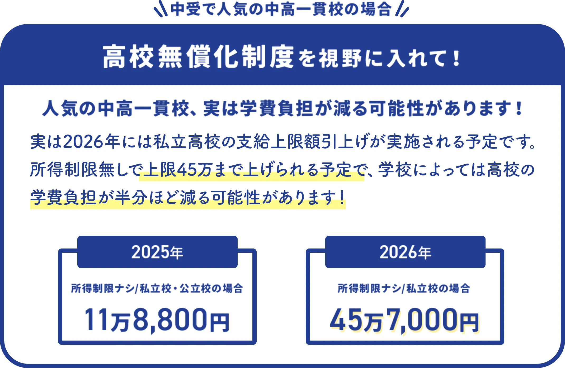 高校無償化制度を視野に入れて！人気の中高一貫校、実は学費負担が減る可能性があります！