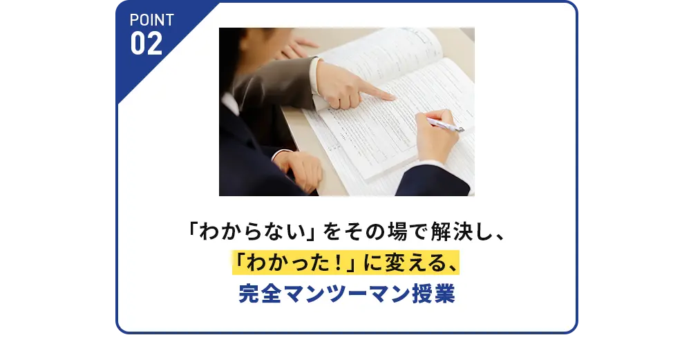 POINT02 「わからない」をその場で解決し、「わかった！」に変える、完全マンツーマン授業