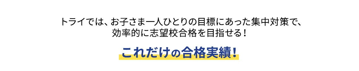 トライでは、お子さま一人ひとりの目標にあった集中対策で、効率的に志望校合格を目指せる！ これだけの合格実績！
