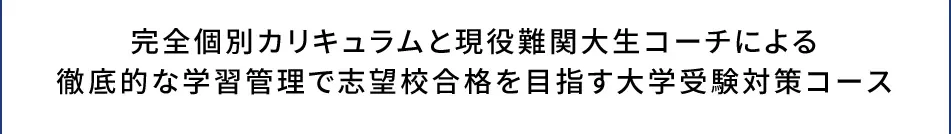 完全個別カリキュラムと現役難関大生コーチによる徹底的な学習管理で志望校合格を目指す大学受験対策コース