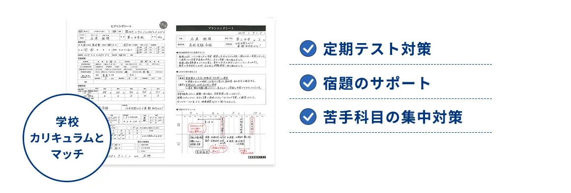 学校カリキュラムとマッチ 定期テスト対策 宿題のサポート 苦手科目の集中対策