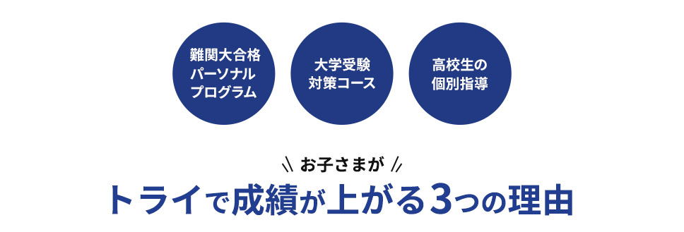 難関大合格パーソナルプログラム 大学受験対策コース 高校生の個別指導 お子さまが トライで成績が上がる 3つの理由