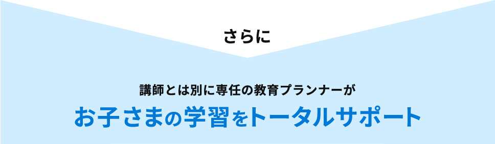 さらに 講師とは別に専任の教育プランナーが お子さまの学習を トータルサポート